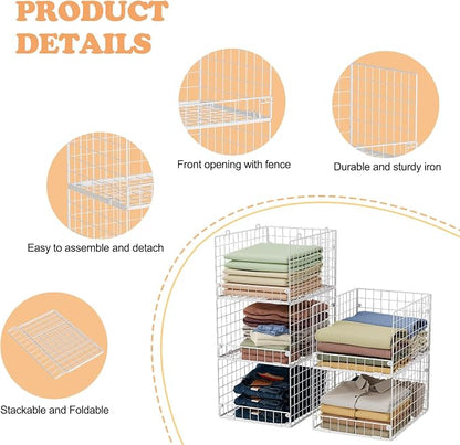 5-Tier Stackable Closet Storage Shelves, Closet Organizers and Storage Basket - Image 3