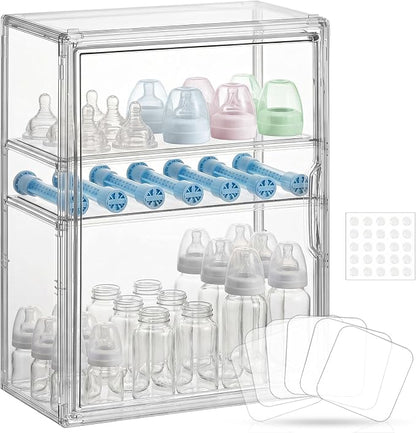 Baby Bottle Organizer – Large Adhesive Wall-Mount 3 Tier Adjustable Acrylic by KitHero