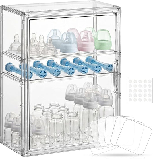 Baby Bottle Organizer – Large Adhesive Wall-Mount 3 Tier Adjustable Acrylic by KitHero