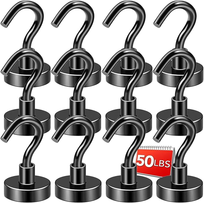 DIYMAG Black Magnetic Hooks, 50 LB Heavy Duty Strong Magnets by DIYMAG