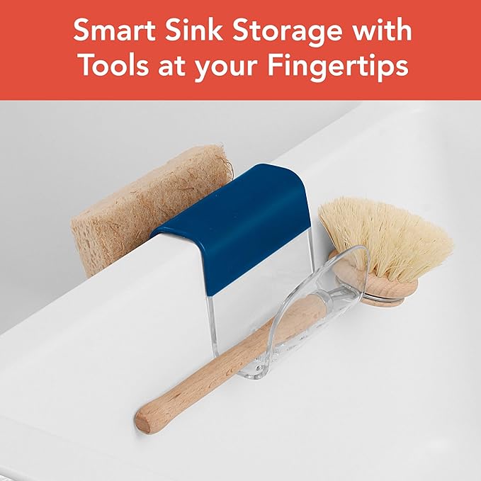 Spectrum Sink Saddle for Kitchen Sink Blue Clear Sponge and Brush Holder - Image 2