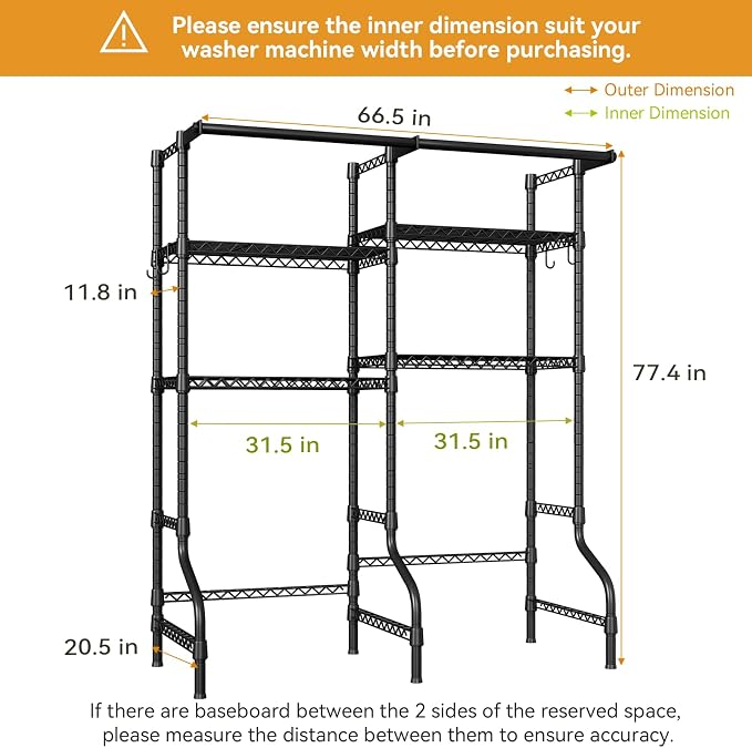 U14 Over Washer and Dryer Storage Shelves, 4 Tiers Laundry Room Storage and - Image 2