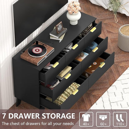 Fluted Dresser for Bedroom, 7 Drawer Dresser for Closet, Storage Cabinet and - Image 3