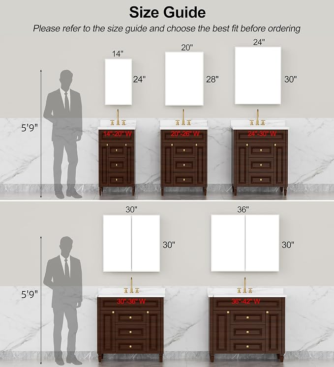 Buruis 14 x 24 Inch Framed Medicine Cabinet Mirror - Image 9