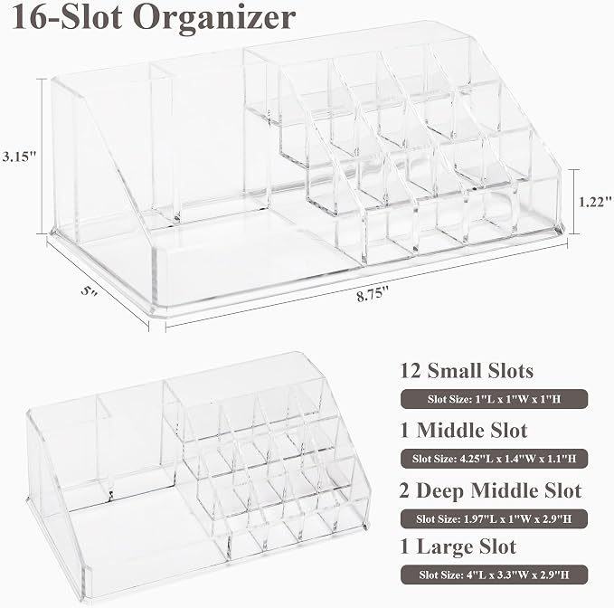 Sea Team 16-Slot Acrylic Plastic Lipstick Organizer, Makeup Storage Box - Image 2