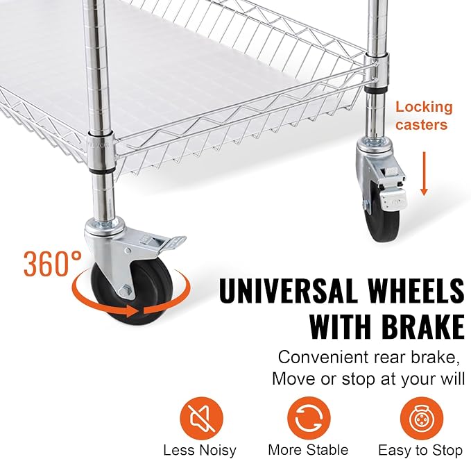 VEVOR Kitchen Utility Cart, 3 Tiers, Wire Rolling Table - Image 5
