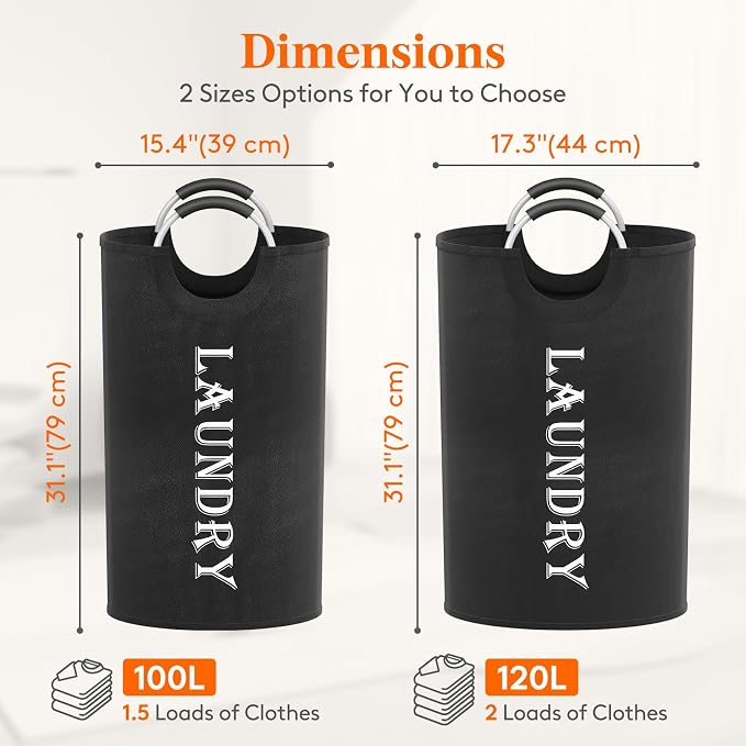 Lifewit 120L 2-Pack Large Laundry Basket, Collapsible Laundry Hamper - Image 2