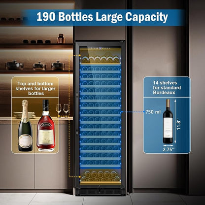 Wine Fridge 24 Inch, 190 Bottles Freestanding or Built-in Wine Cooler - Image 5