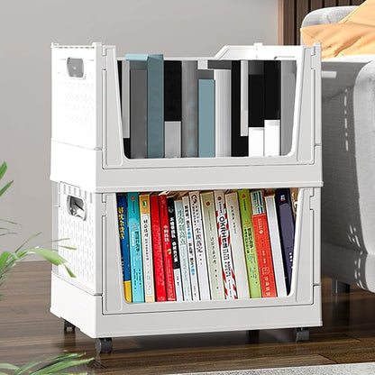 Rolling Book Cart - 40L Foldable Storage Container Mobile Basket - Image 2