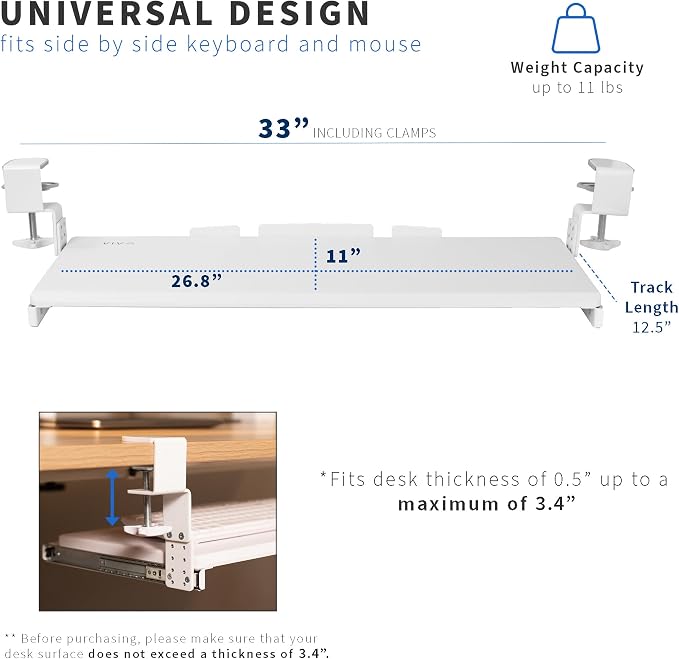 VIVO Large Height Adjustable Under Desk Keyboard Tray, C-clamp Mount System - Image 4