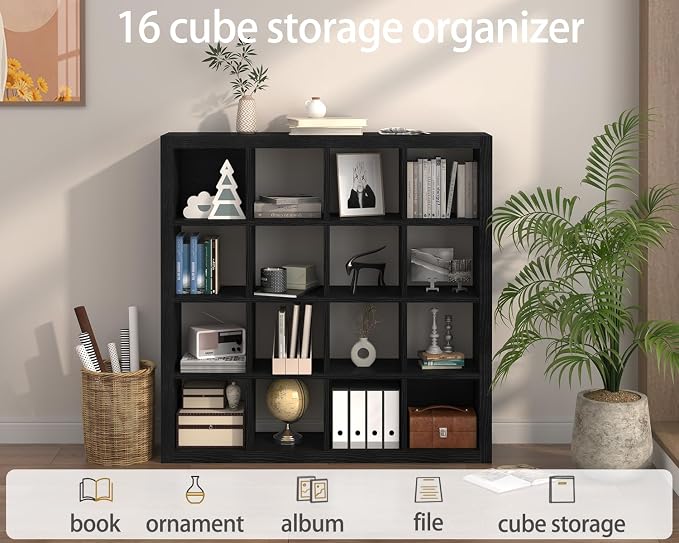 furtble Bookshelf with Storage Bins, 16-Cube Storage Organizer with Back Panels - Image 6