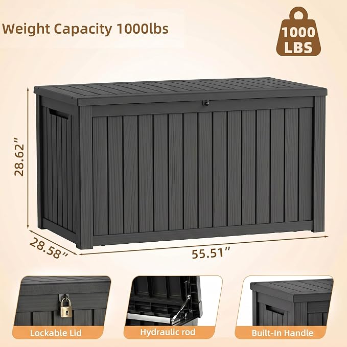 300 Gallon Outdoor Storage Box, Extra Large Resin Deck Box, Waterproof Lockable - Image 2