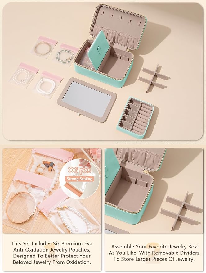 Velvet Travel Jewelry Box with Large Mirror, Double-Layer Jewelry Organizer Case - Image 4