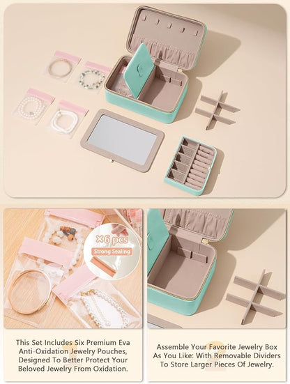 Velvet Travel Jewelry Box with Large Mirror, Double-Layer Jewelry Organizer Case - Image 4