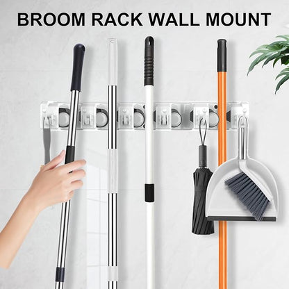 nacena Broom Holder Wall Mount, 2 Packs White Wall Hanging Garden Tool & - Image 6