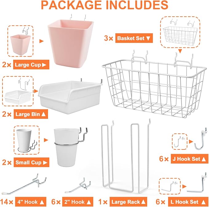 Pegboard Basket Organizers, Peg Board Large Baskets Hooks Bins Cups Tool - Image 3