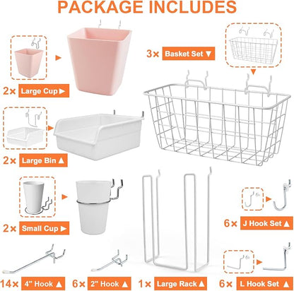 Pegboard Basket Organizers, Peg Board Large Baskets Hooks Bins Cups Tool - Image 3