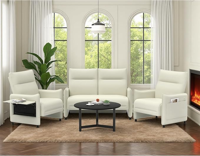 3-Piece Living Room Sofa Set, Faux Leather Loveseat & Accent Chairs Set of 2 by Tbillionnext