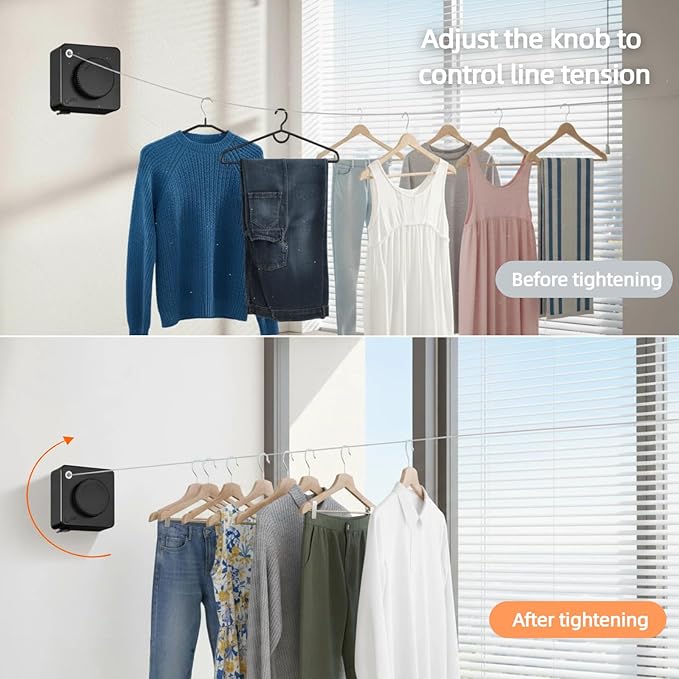 15.7Ft Retractable Clothesline Indoor & Outdoor, Heavy Duty Anti-Sag Wall - Image 5