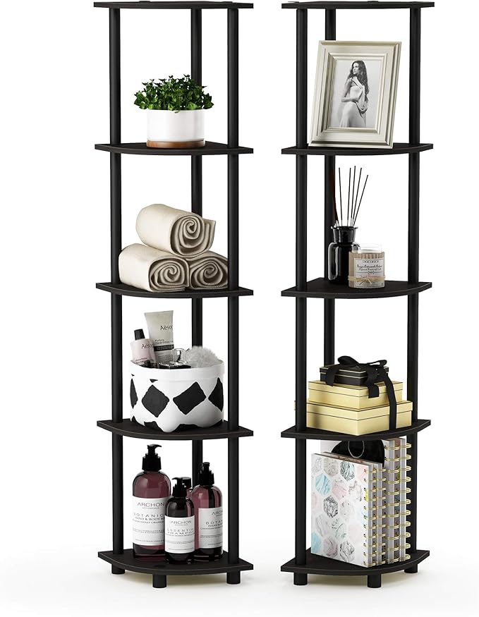 Furinno TURN-N-TUBE Corner Shelf Set of 2, 5-Tier Corner Bookshelf, Open by Furinno-FitsYourSpaceFitsYourBudget