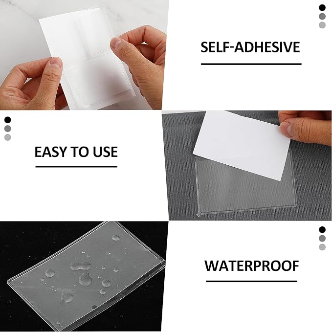 Prasacco 30 Pcs Self-Adhesive Index Card Holders Business Card Pockets Clear - Image 3