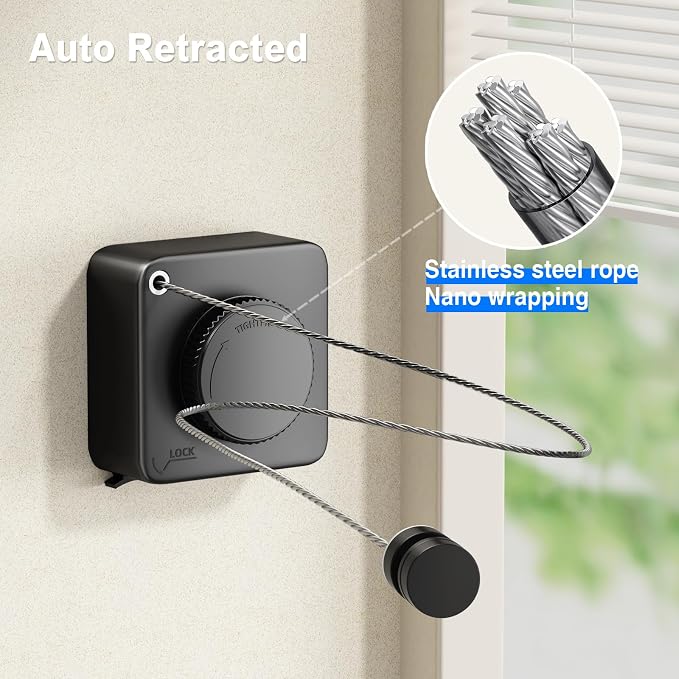MUSTORN Retractable Clothesline Indoor, Non-Sagging Outdoor Clothes Line - Image 4