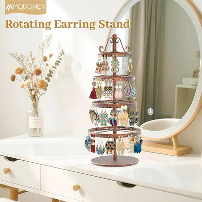 MODOWEY Rotating Earring Holder Organizer Stand, 4 Tier Adjustable Metal - Image 2