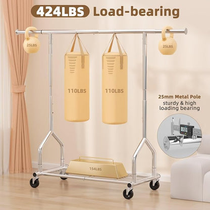 EAGMAK Heavy Duty Clothes Rack Load 424 LBS, Rolling Clothing Rack - Image 2