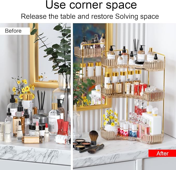 GTI 3-Tier Corner Bathroom Counter Organizer, Large Capacity Makeup Organizer - Image 4