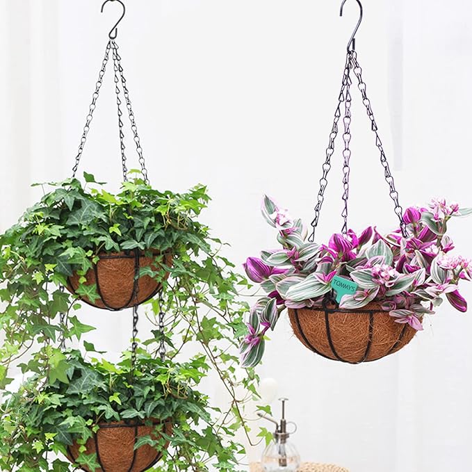Wizdar 2PCS 16 Inch Metal Hanging Planters Basket Round Wire | Coco Coir Liner - Image 6