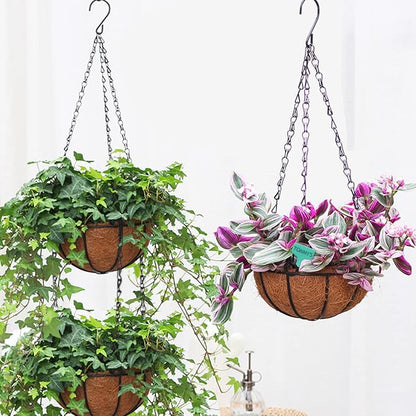 Wizdar 2PCS 16 Inch Metal Hanging Planters Basket Round Wire | Coco Coir Liner - Image 6