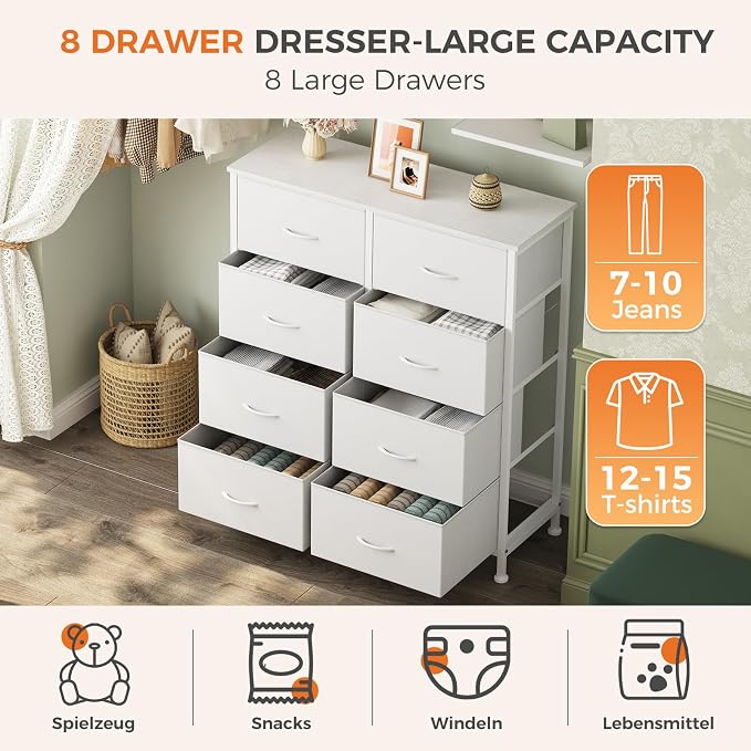 Sweetcrispy 8 Drawer Fabric White Dresser - Image 4
