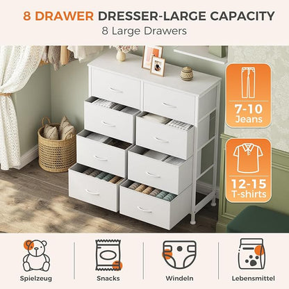 Sweetcrispy 8 Drawer Fabric White Dresser - Image 4