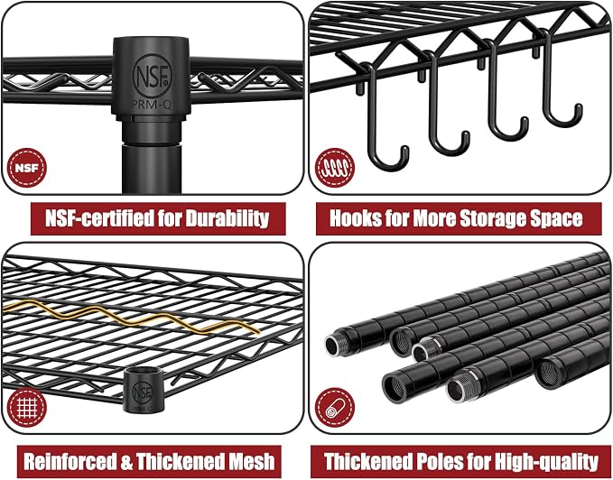 PrimeZone 5 Packs 55.5" W x 24" D x 80" H Heavy Duty Wire Storage Shelves - Image 4