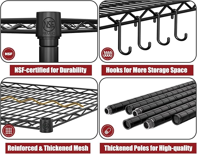 PrimeZone 4 Packs 55.5" W x 24" D x 80" H Heavy Duty Wire Storage Shelves - Image 4