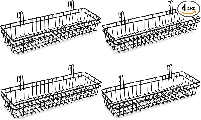 Grid Wall Baskets, 4 Pack Black Wire Mesh by ANZOME