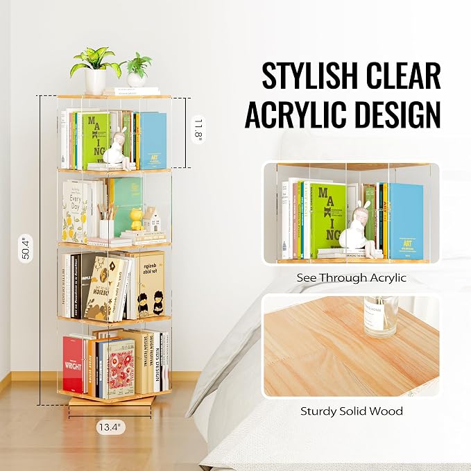 TAKEKIT Rotating Bookshelf, 360 Degree Revolving Bookcase, 4-Tier Spinning - Image 3
