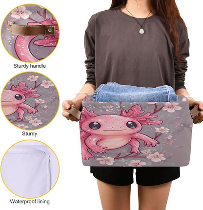Cute Pink Axolotl with Cherry Blossoms Storage Bins Box Foldable Shelf Basket - Image 7