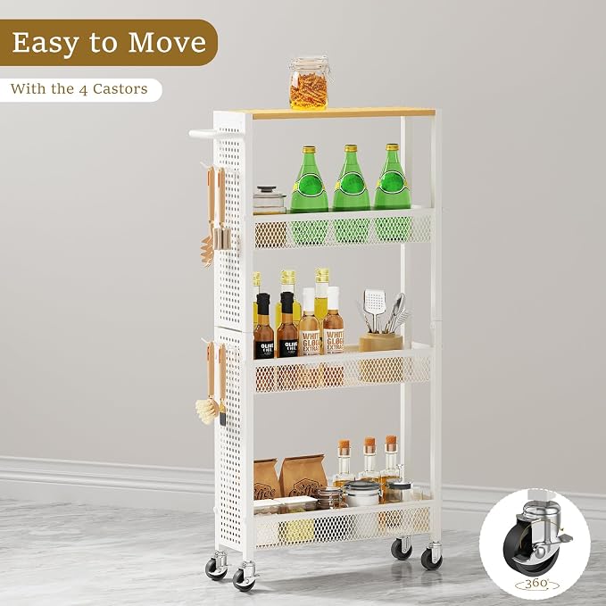 Utility Slim Storage Cart 4 Tier Small Rolling Kitchen Laundry Room - Image 7