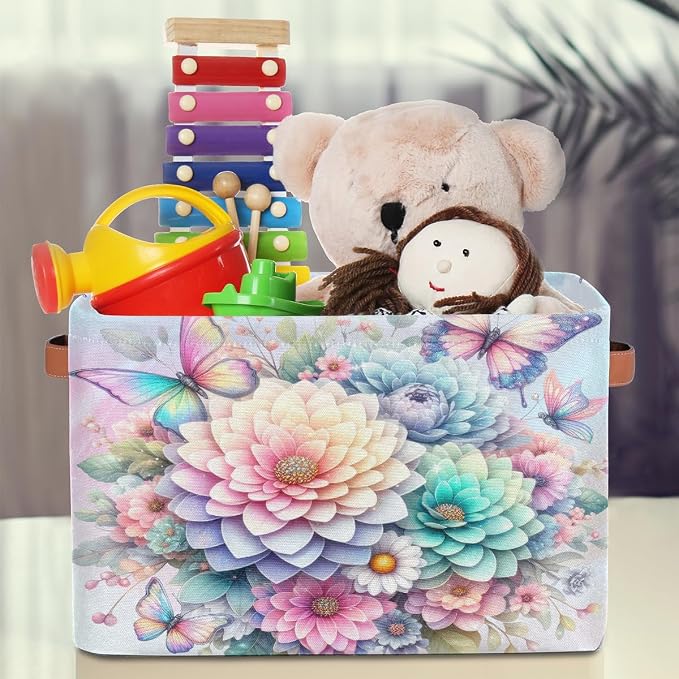 Pardick Basket Storage Bins Rainbow Flower Floral Rectangle Cube Basket Box - Image 3