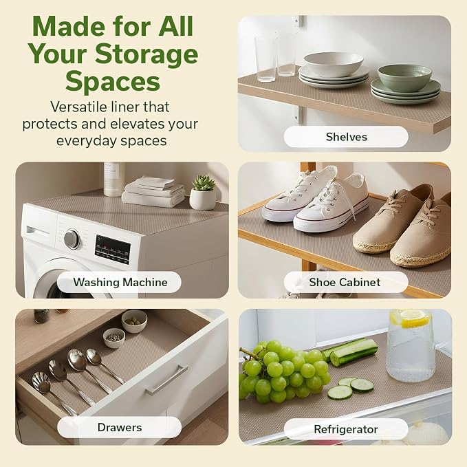 EVALAND Shelf Liners for Kitchen Cabinets Non-Adhesive 17.7" x 33 FT Beige - Image 3
