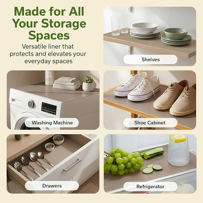 EVALAND Shelf Liners for Kitchen Cabinets Non-Adhesive 17.7" x 33 FT Beige - Image 3