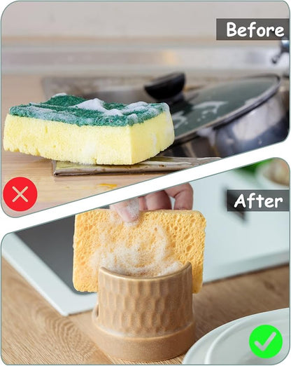 Sponge Holder for Kitchen Sink, Ceramic Sink Caddy Scrub Sponge Tray Dish Rack - Image 4