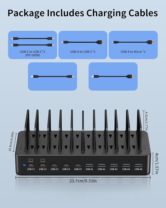 580W Charging Station for Multiple Devices, 10-Port USB C Fast Charger Station - Image 5
