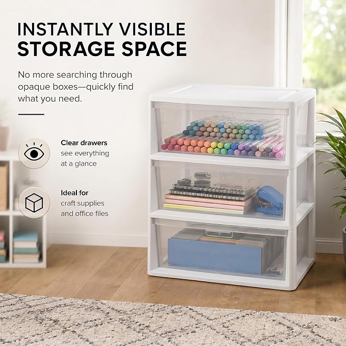 3 Drawer Storage Tower, Wide Plastic Floor Organizer - Image 4