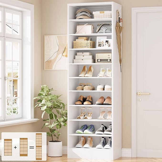Aheaplus Tall Shoe Cabinet, 10 Tiers Narrow Wood Shoe Rack, Shoe Storage by Aheaplus