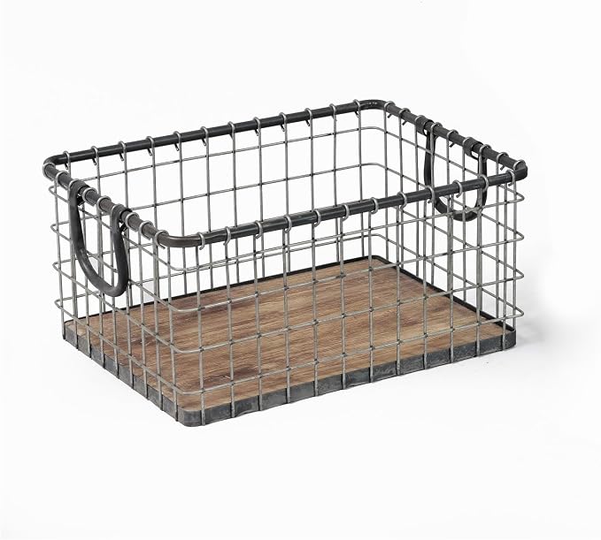 16" Wide Rectangular Sturdy Hand Welded Farmhouse Metal Wire Basket by Unknown