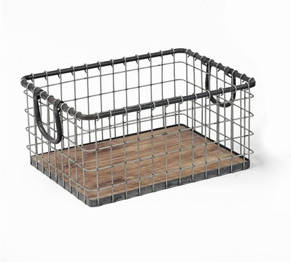 16" Wide Rectangular Sturdy Hand Welded Farmhouse Metal Wire Basket by Unknown