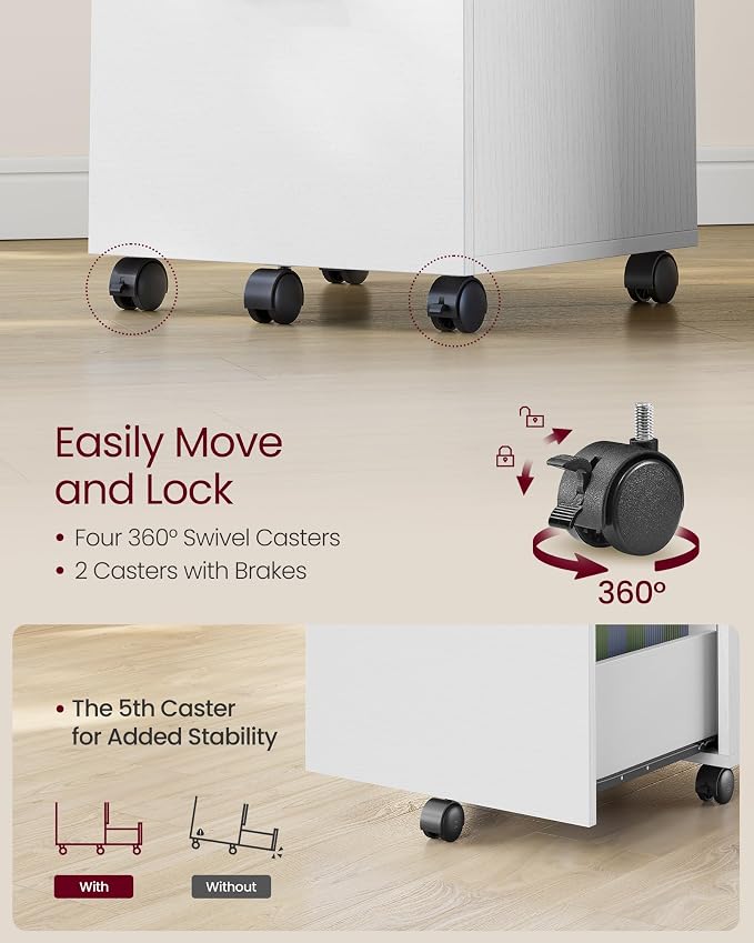 VASAGLE 2-Drawer File Cabinet, Small Rolling Filing Cabinet - Image 6