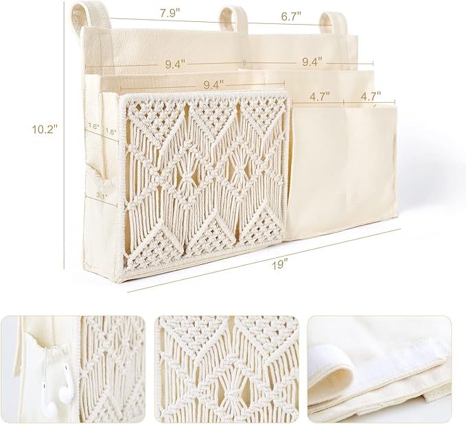 Mkono Bedside Caddy Hanging Organizer, Bunk Woven 7 Pockets Bed Storage Bag - Image 5
